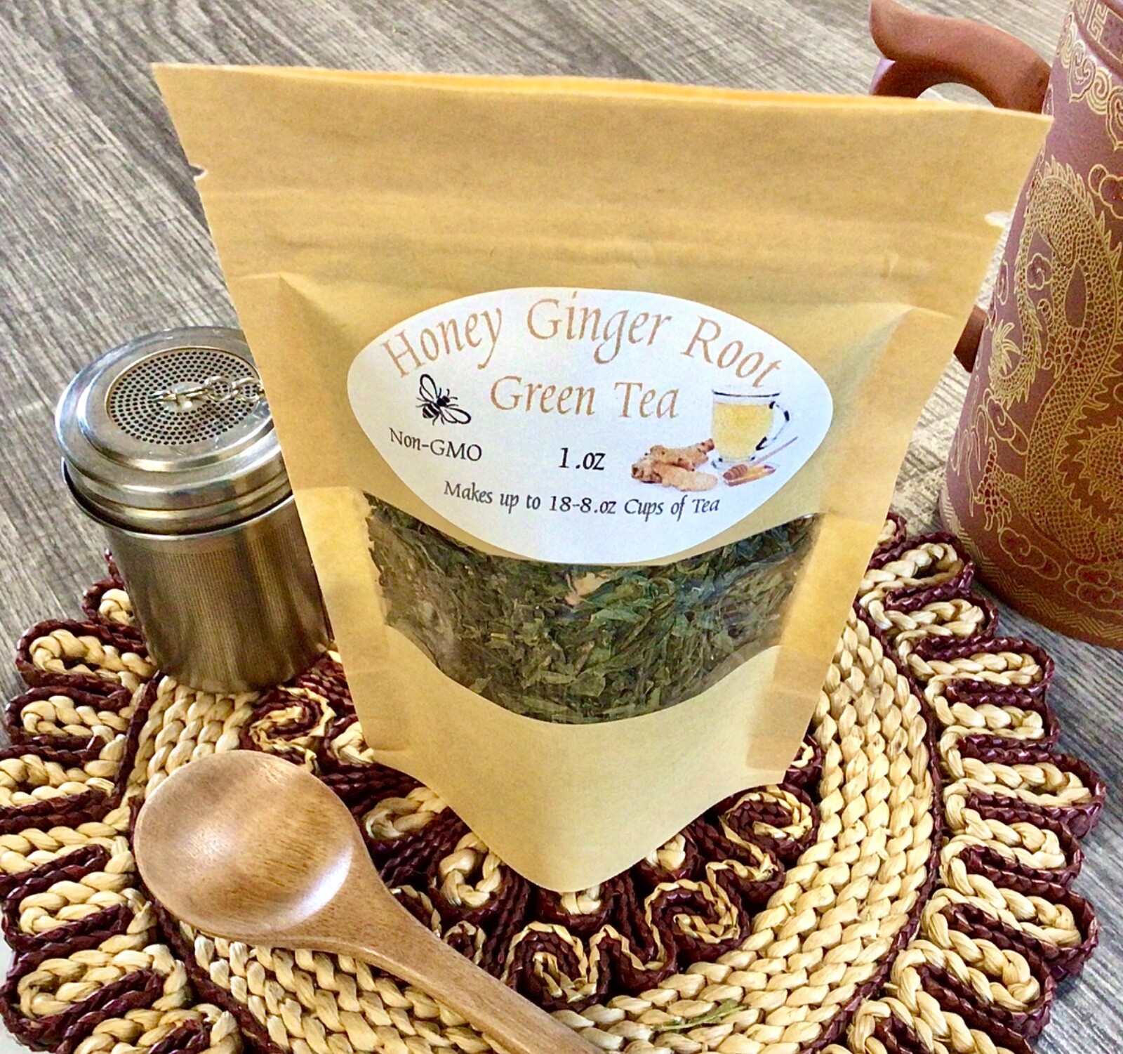Honey Ginger Loose Leaf Green Tea 1.oz With Ginger Root