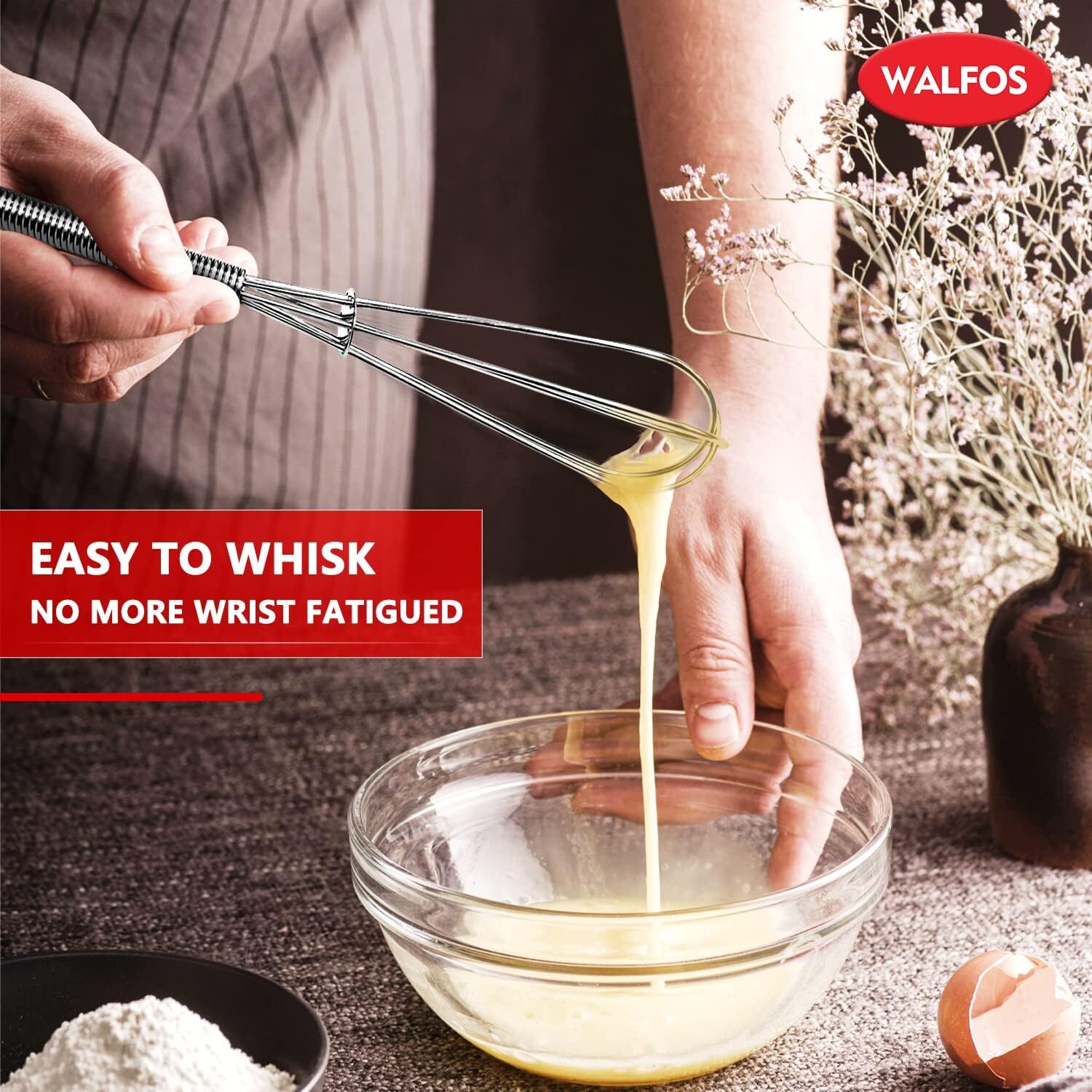Walfos Mini Whisks Stainless Steel, Small 2pcs Mini;Stainless Steel;5″+7″