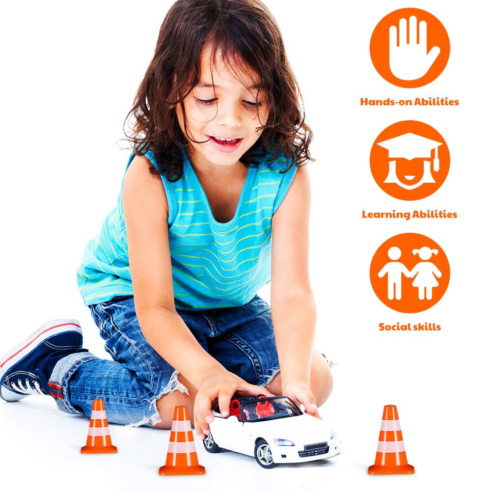7 Pcs Traffic Cones Kids Children’s Play Mini Signs Orange Construction Toy