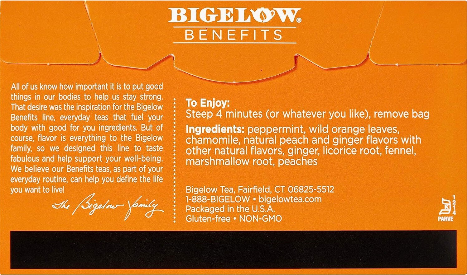 Bigelow Benefits Calm Stomach Ginger & Peach Herbal Tea – 18 tea bags