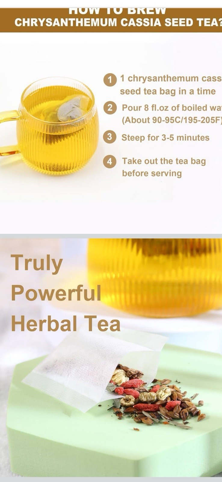 FullChea Chrysanthemum Cassia Seed Tea Bags 30 Count Caffeine Free