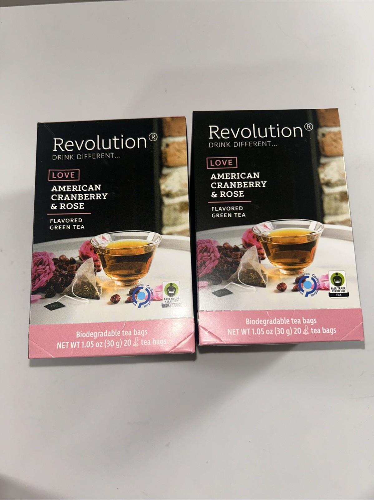 2 X Revolution Tea American Cranberry & Rose Green Tea 20 Bags Each NEW!