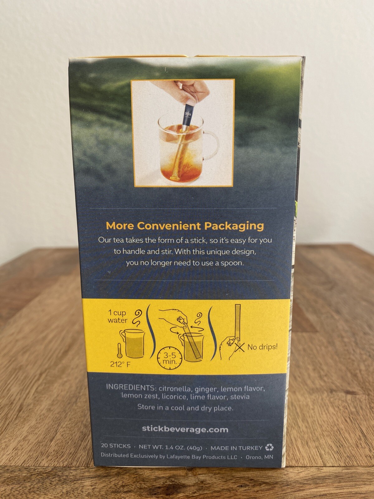 STICK TEAS LEMON GINGER TEA BEVERAGE 20 STICKS CAFFEINE FREE NEW BOX CITRONELLA