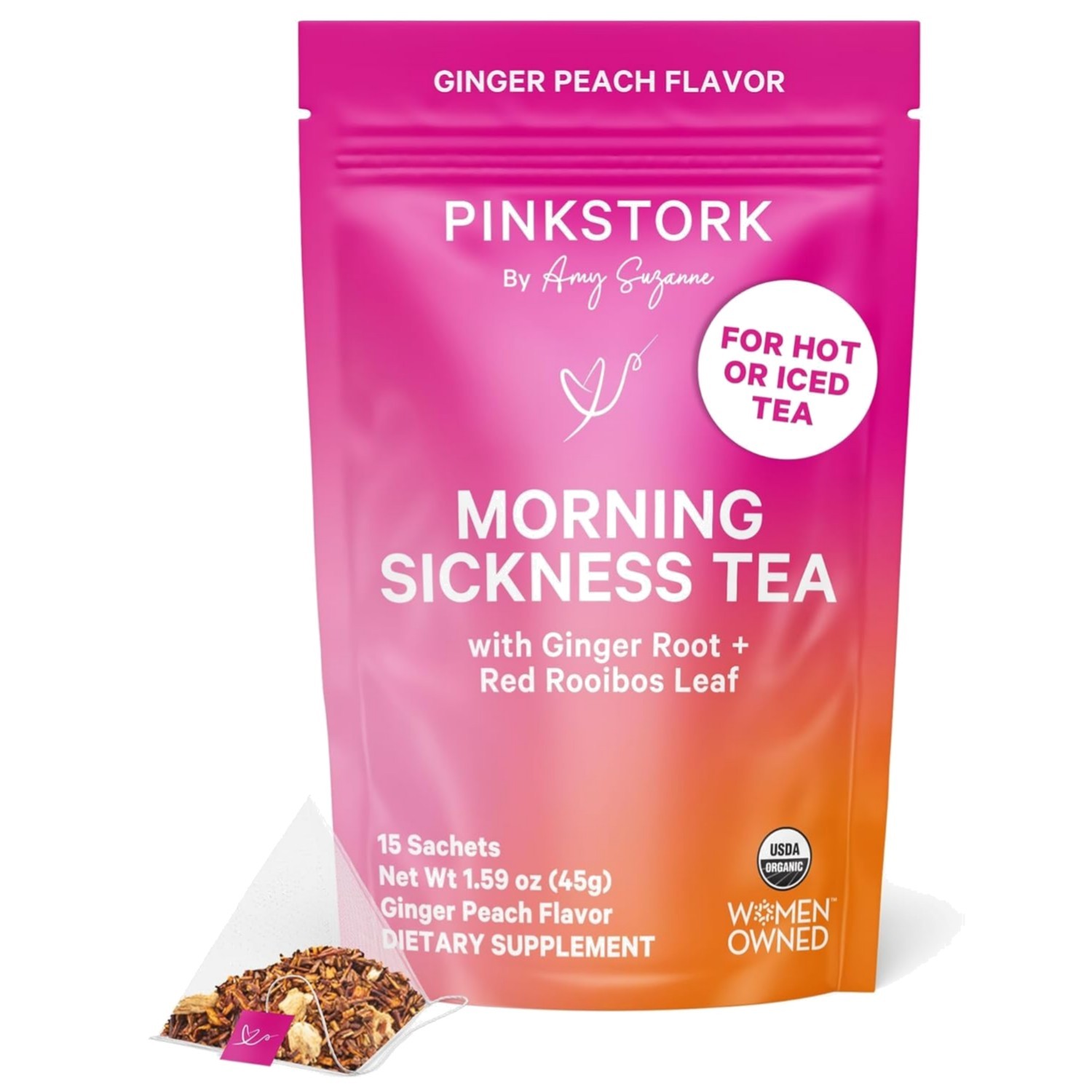 Natural Ginger Peach Tea for Pregnancy – 15 Sachets for Morning Sickness Support