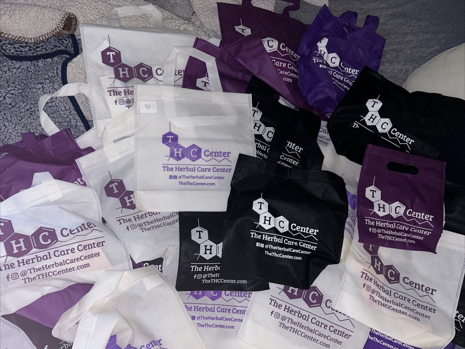 THC Herbal Care Center Purple, Black And White Bags Assortment