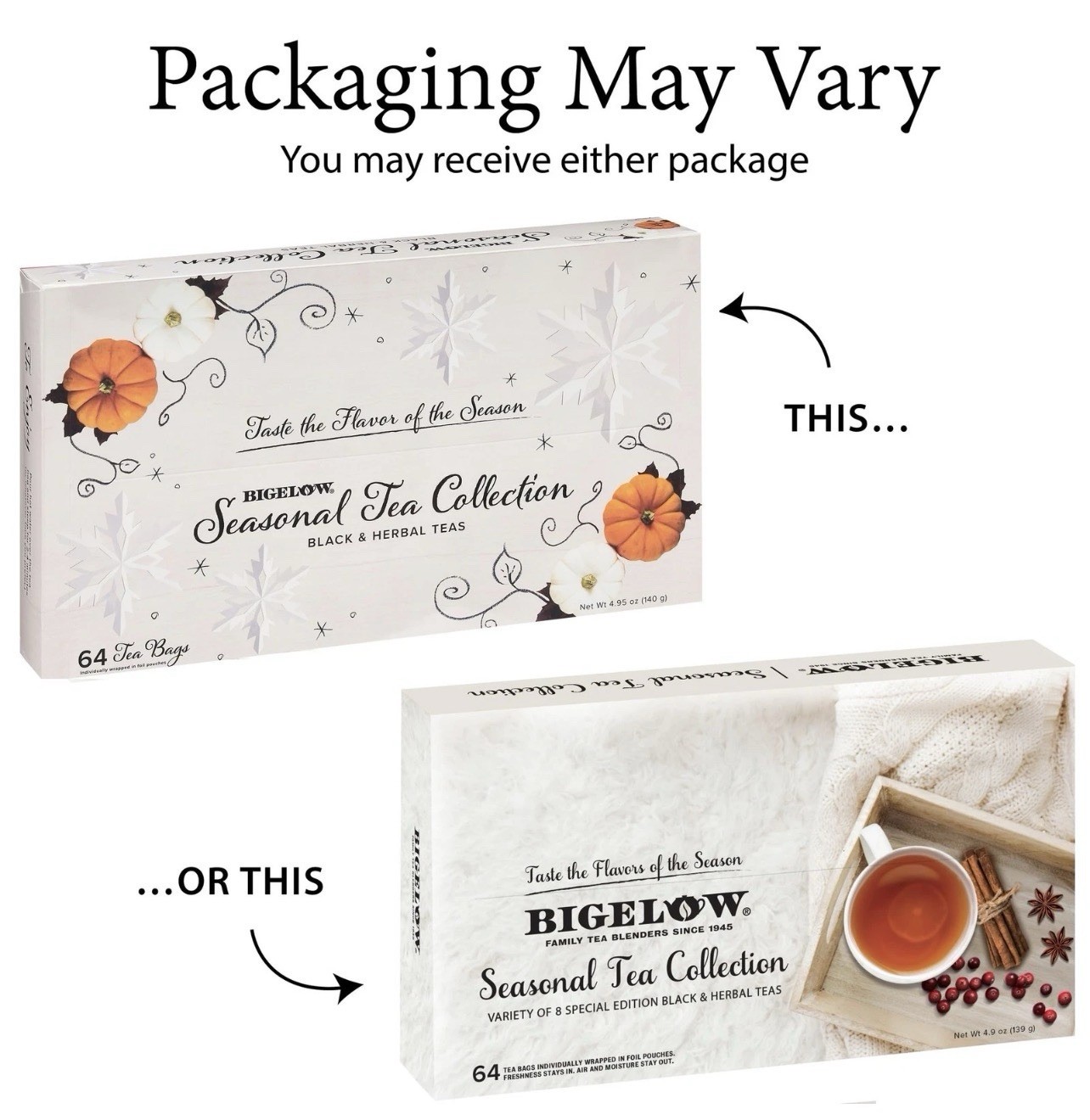 Bigelow Seasonal Tea Collection 64 Count Variety Gift Set Holiday Tea Bags