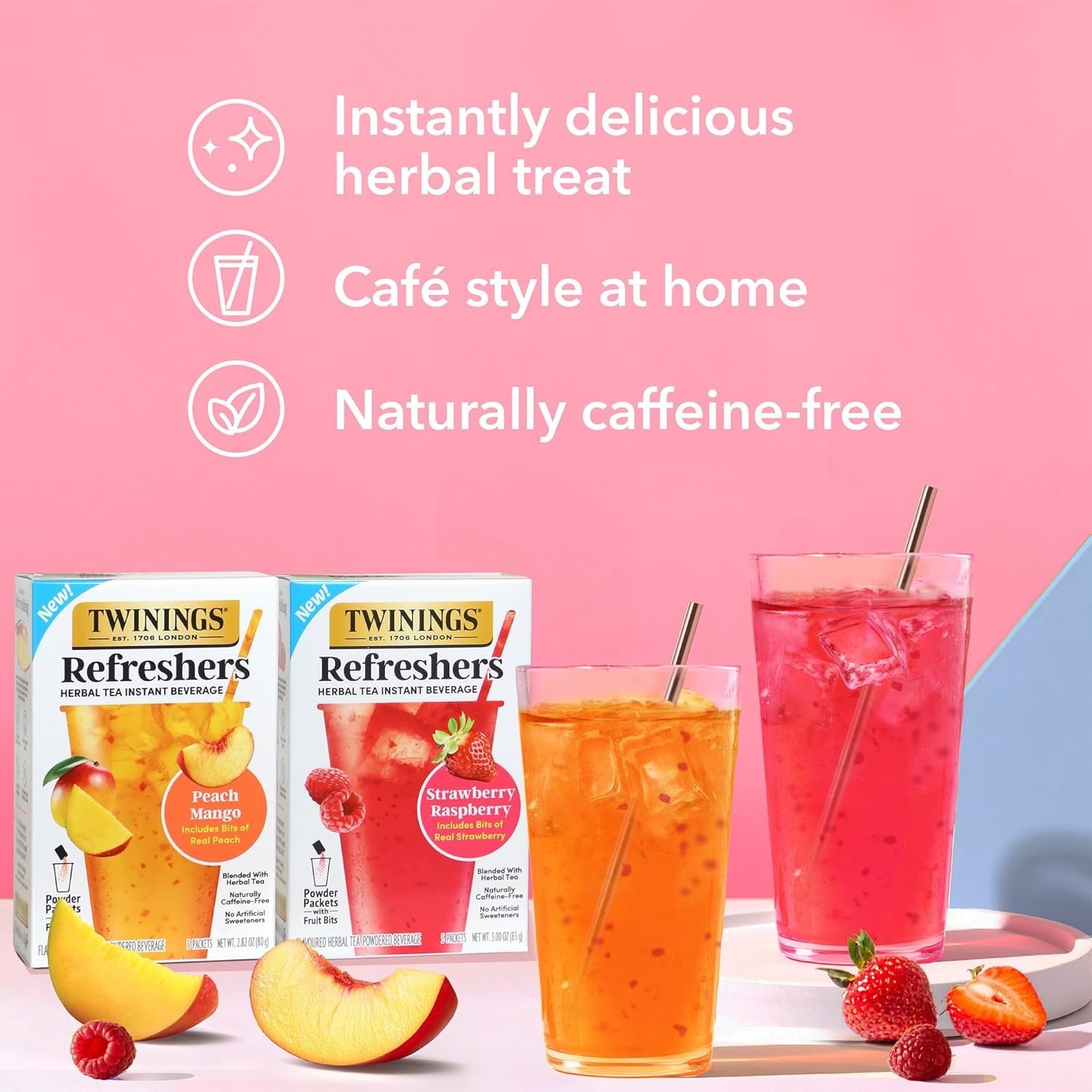 NEW Twinings Peach Mango Refreshers, Herbal Tea Instant Beverage 5 Count (Pack 6