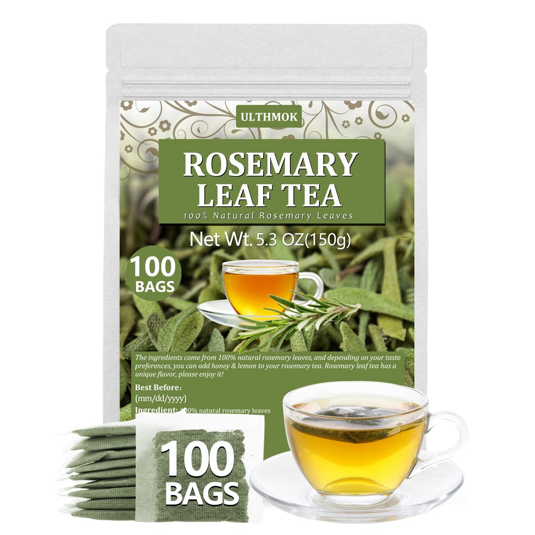 Premium Rosemary Tea Bags, 100 Teabags. Made with 100% Pure Natural Rosemary Le