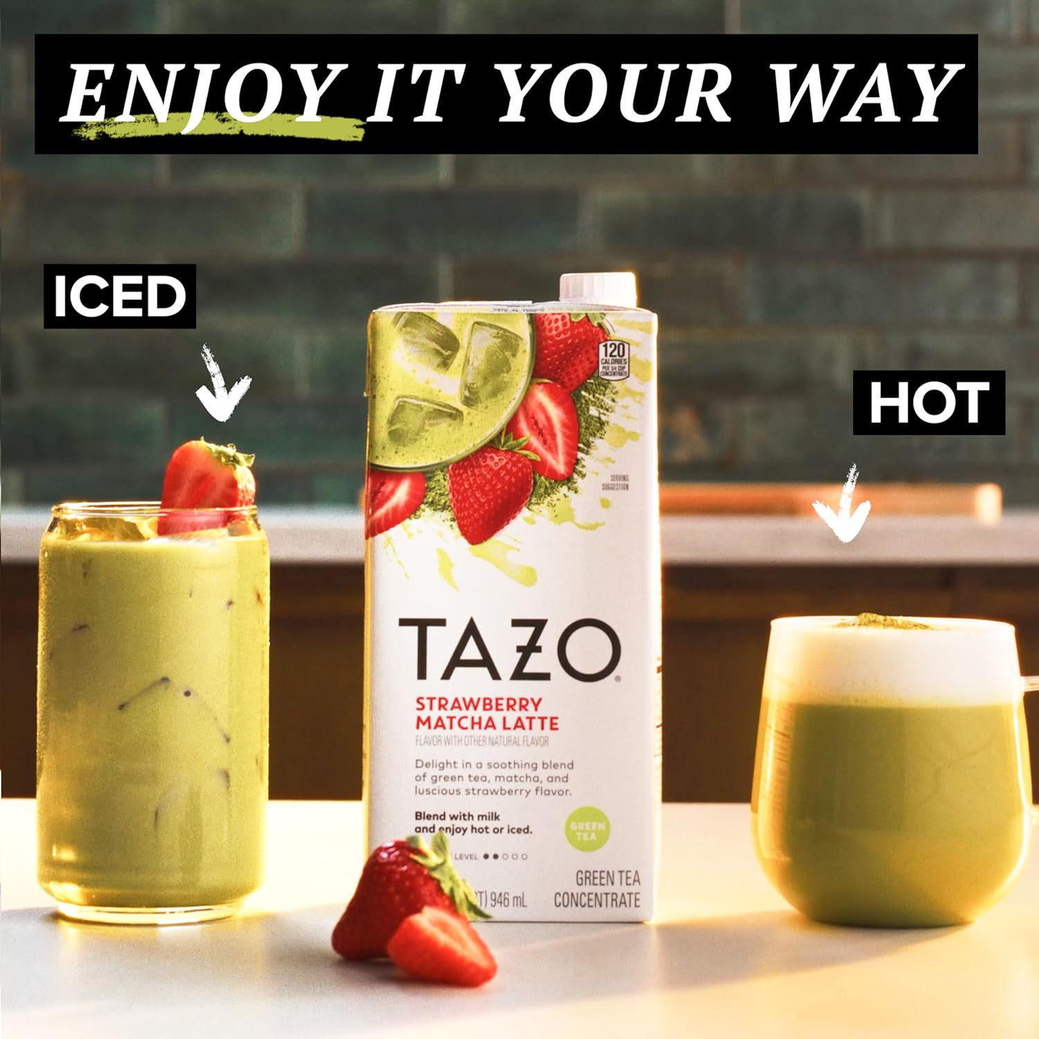 TAZO Strawberry Matcha Latte Concentrate, Sweetened Green Tea and Matcha Flavor,