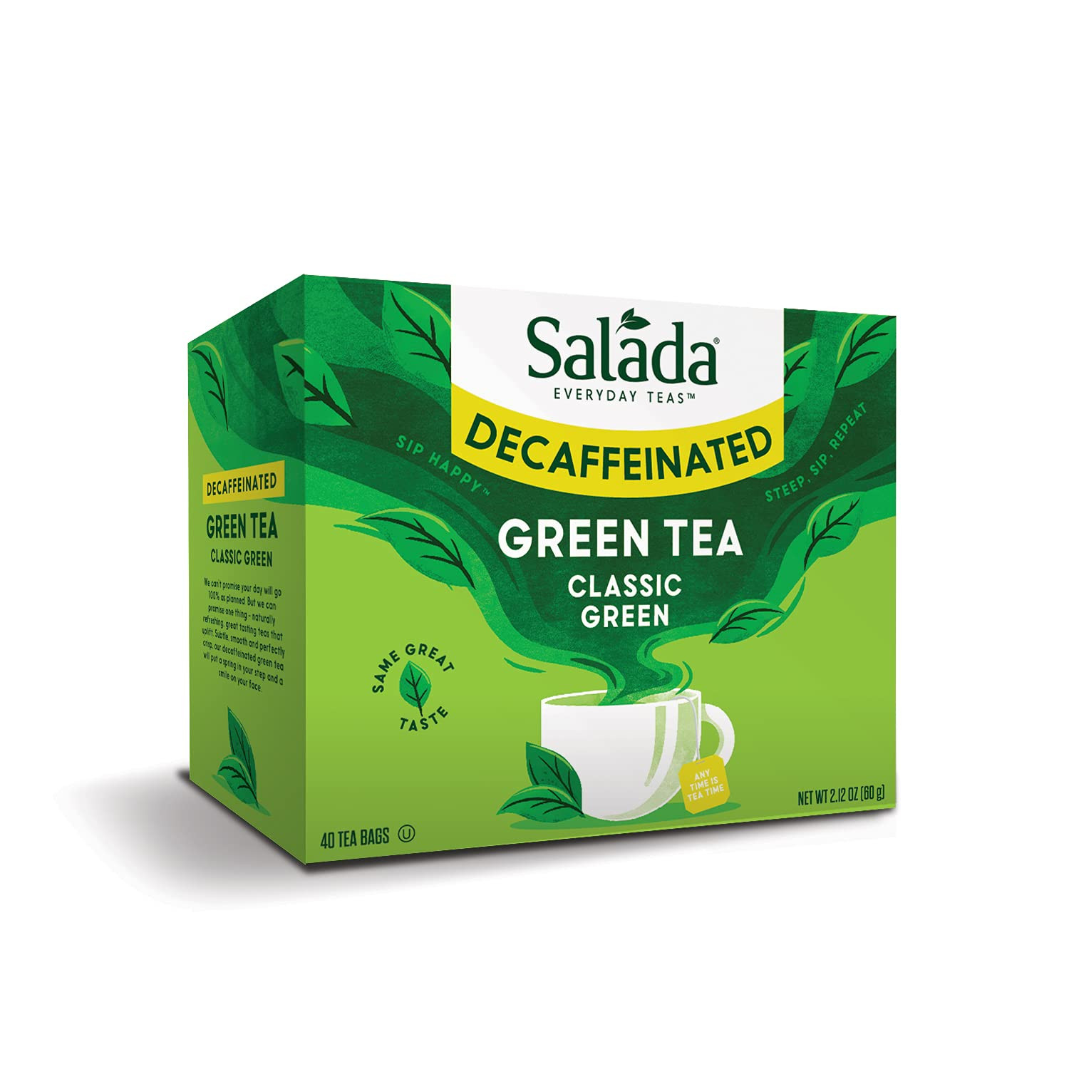 Green Tea Decaffeinated with 40 Individually Wrapped Tea Bags Contains Caffeine