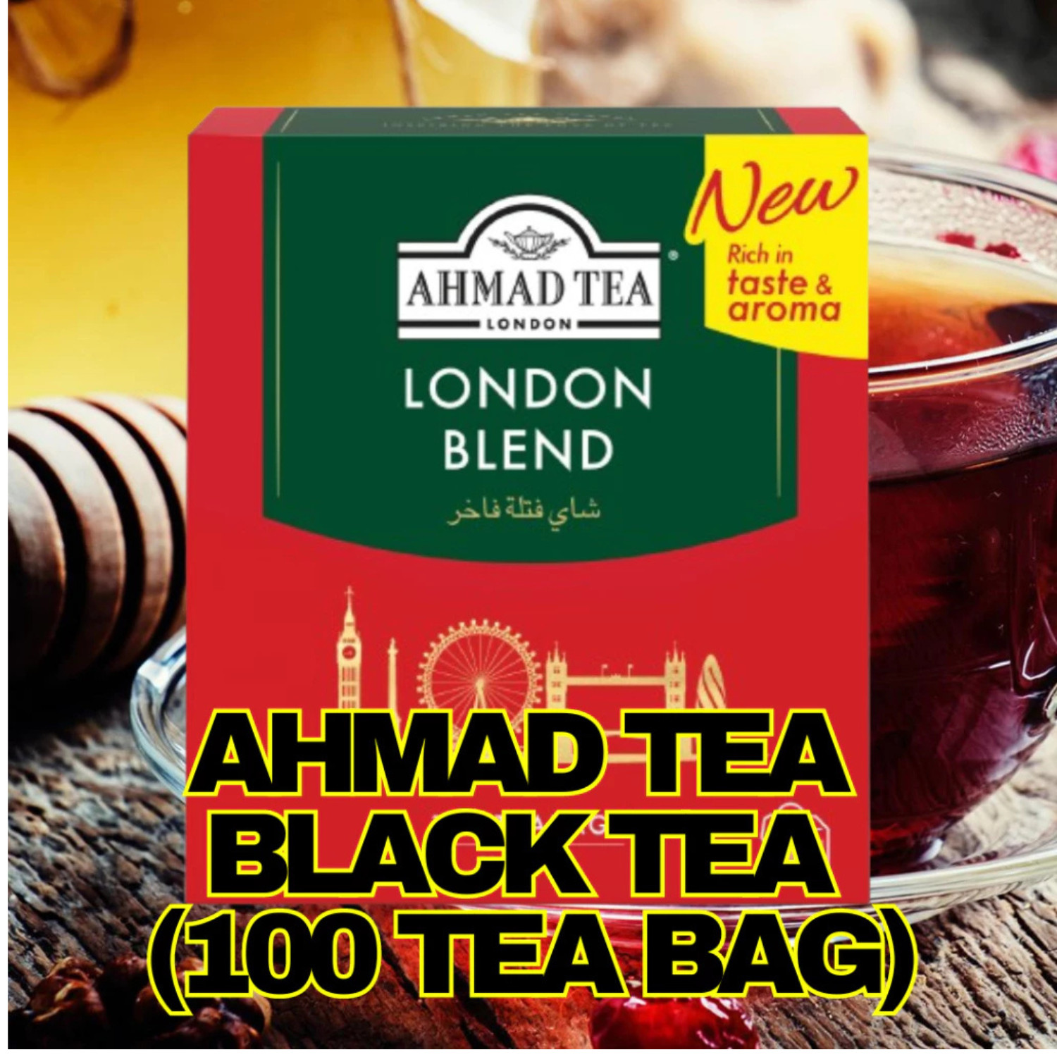Ahmad Tea London Blend Black Tea – 100 Tagged Teabags Premium Full-Bodied Flavor