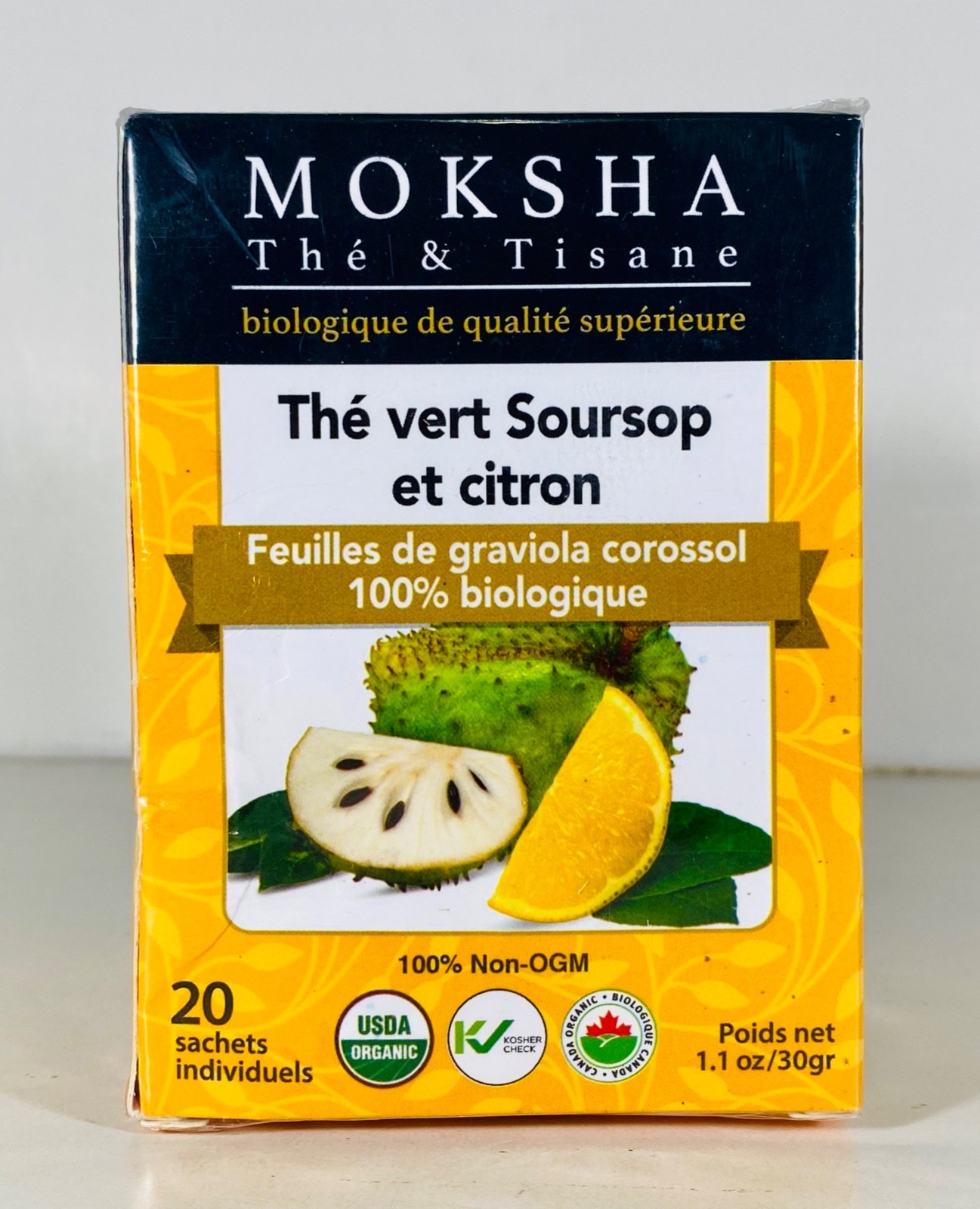 MOSKHA Organic Soursop Green Tea and Lemon, NON-GMO, 20 Individual Tea Bags 2027