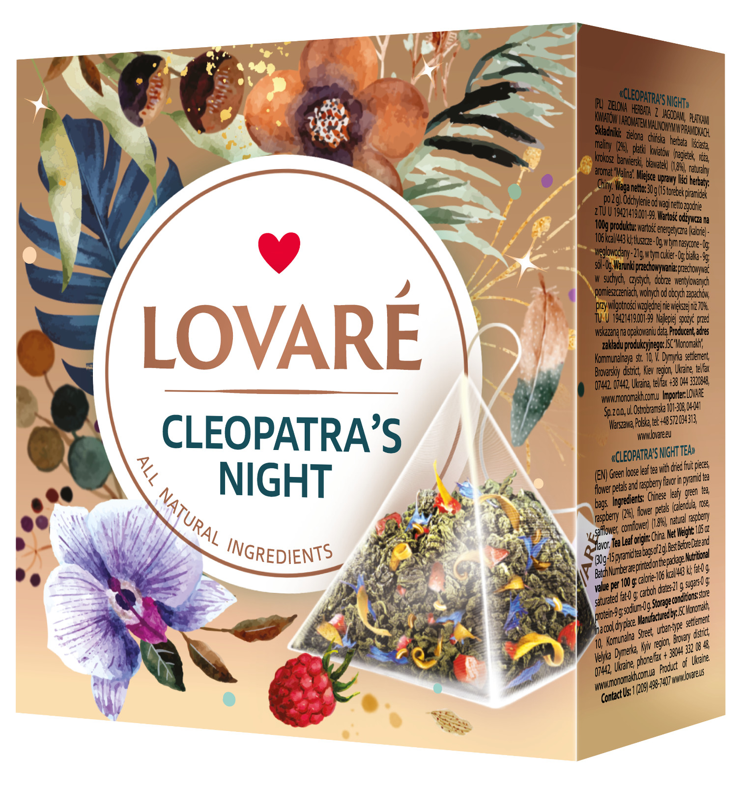 Lovare Tea Pyramid Premium Flavors All Natural Ingredients 15 x 2g