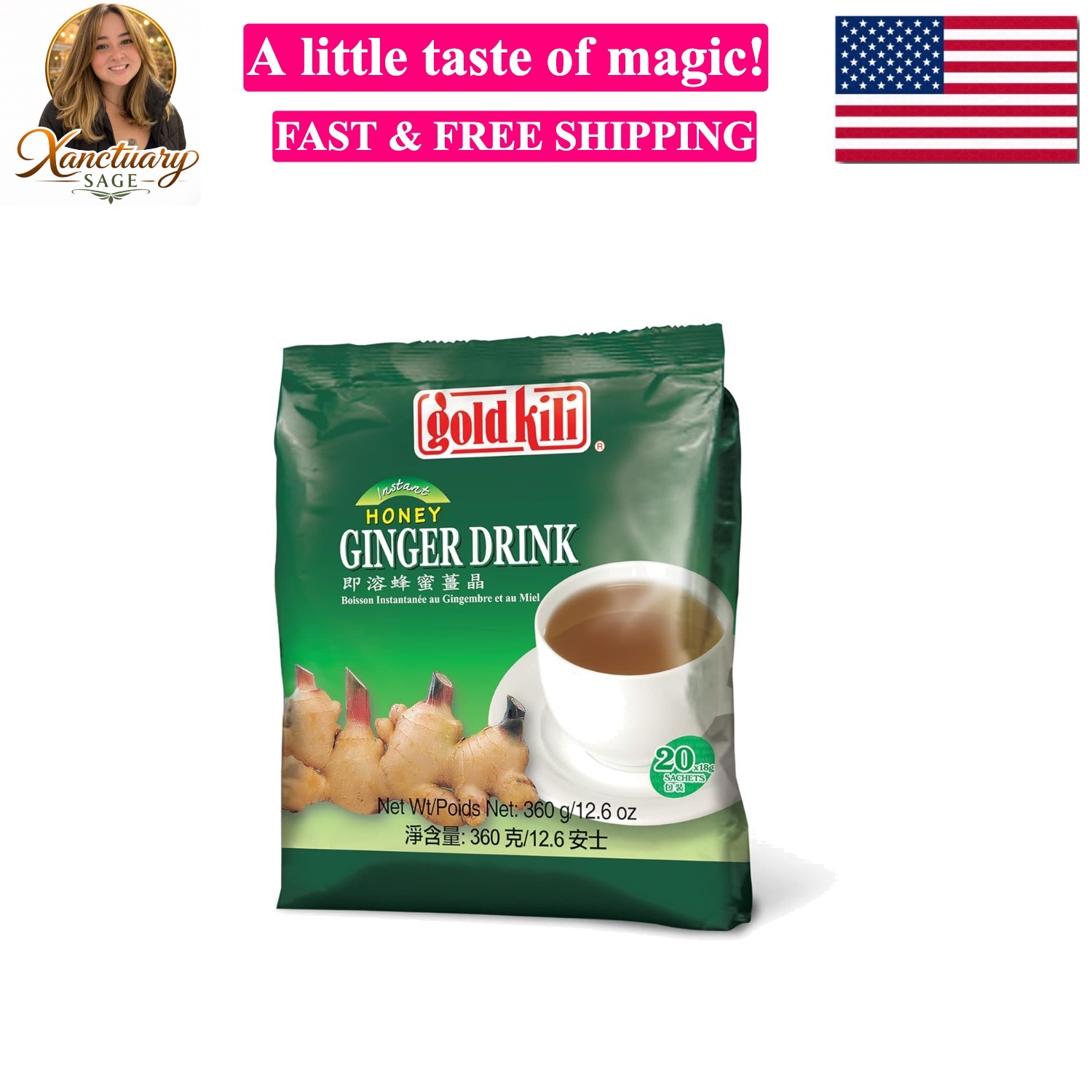 Instant Ginger Beverage, 0.63 Ounce Pack of 20
