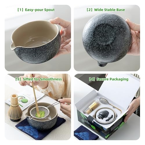 TEANAGOO Matcha Whisk Set Black,7 Pcs Matcha Set,Matcha Kit for Ceremony,Trad…