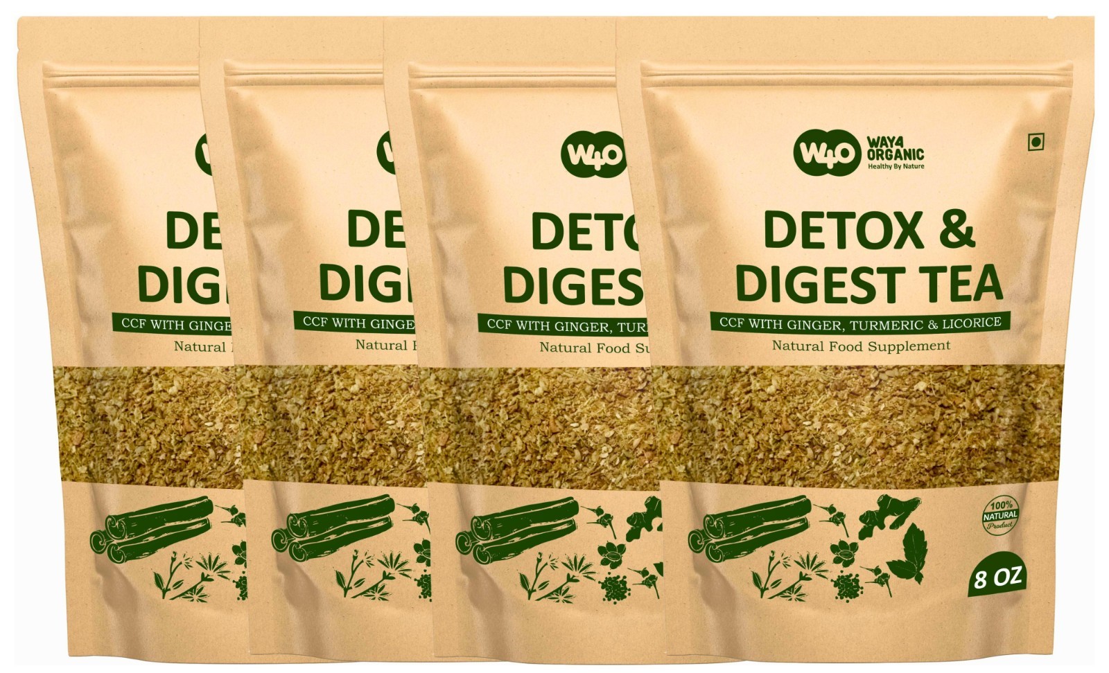 Detox & Digest CCF Herbal Tea Ginger Turmeric Licorice Blend 11 Herbs 4 Pack