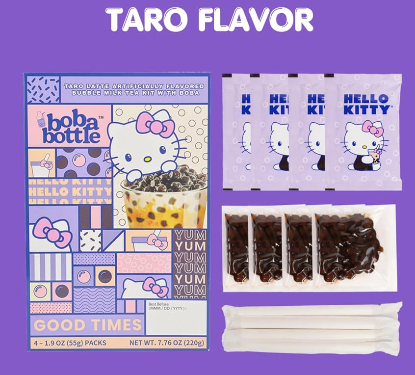 Boba Bottle Bubble Pearl Matcha Taro Instant Latte Milk – 8 Servings, 2 Flavors