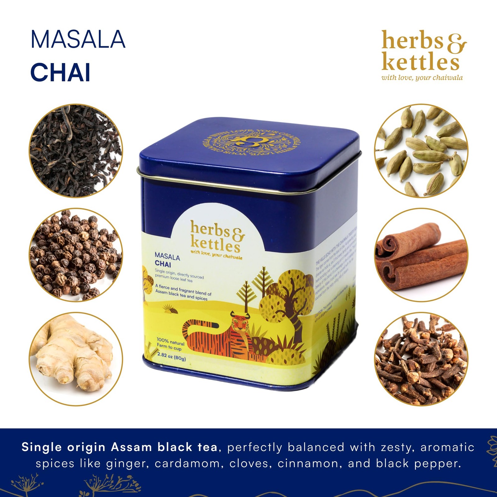 Chai Tea Masala Authentic Indian Assam Black Loose Leaf Ginger Cardamom 80g