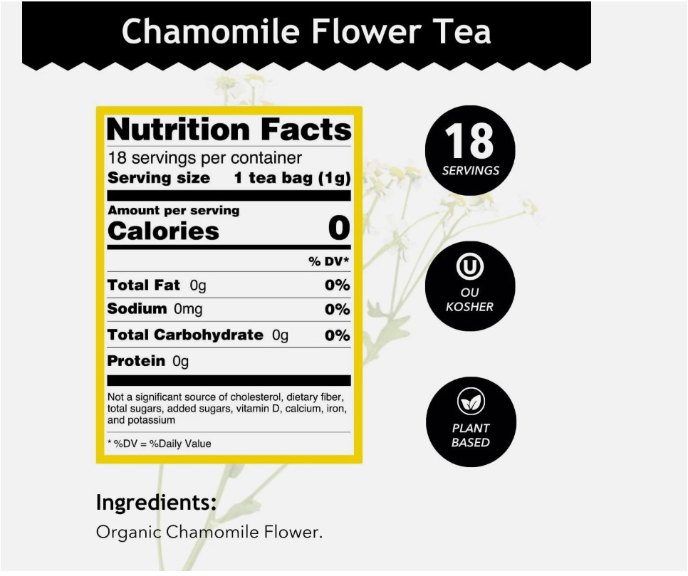 Buddha Teas Chamomile Flower Tea 18 Count Caffeine Free Organic Herbal Blend