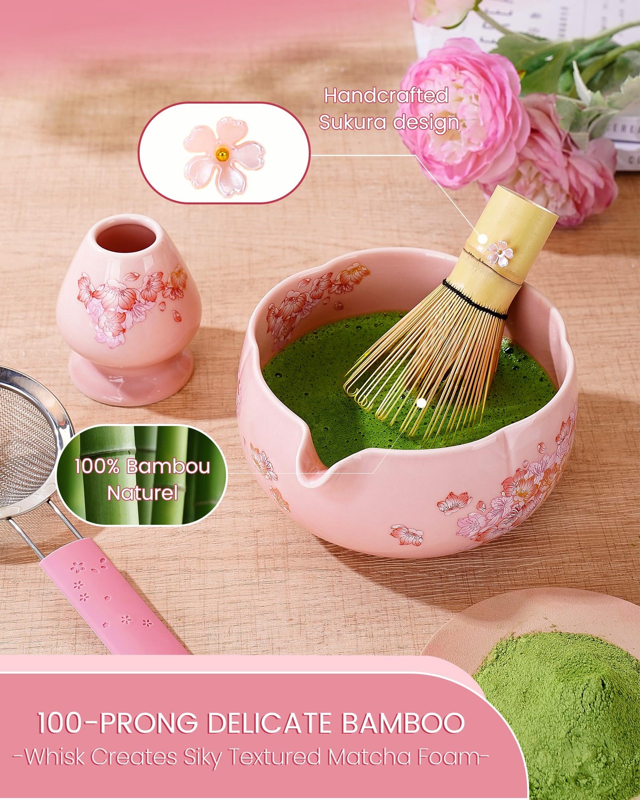 TEAYAMI Matcha Whisk Set, 6pcs Matcha Kit Includes Large Matcha Bowl, Bamboo …
