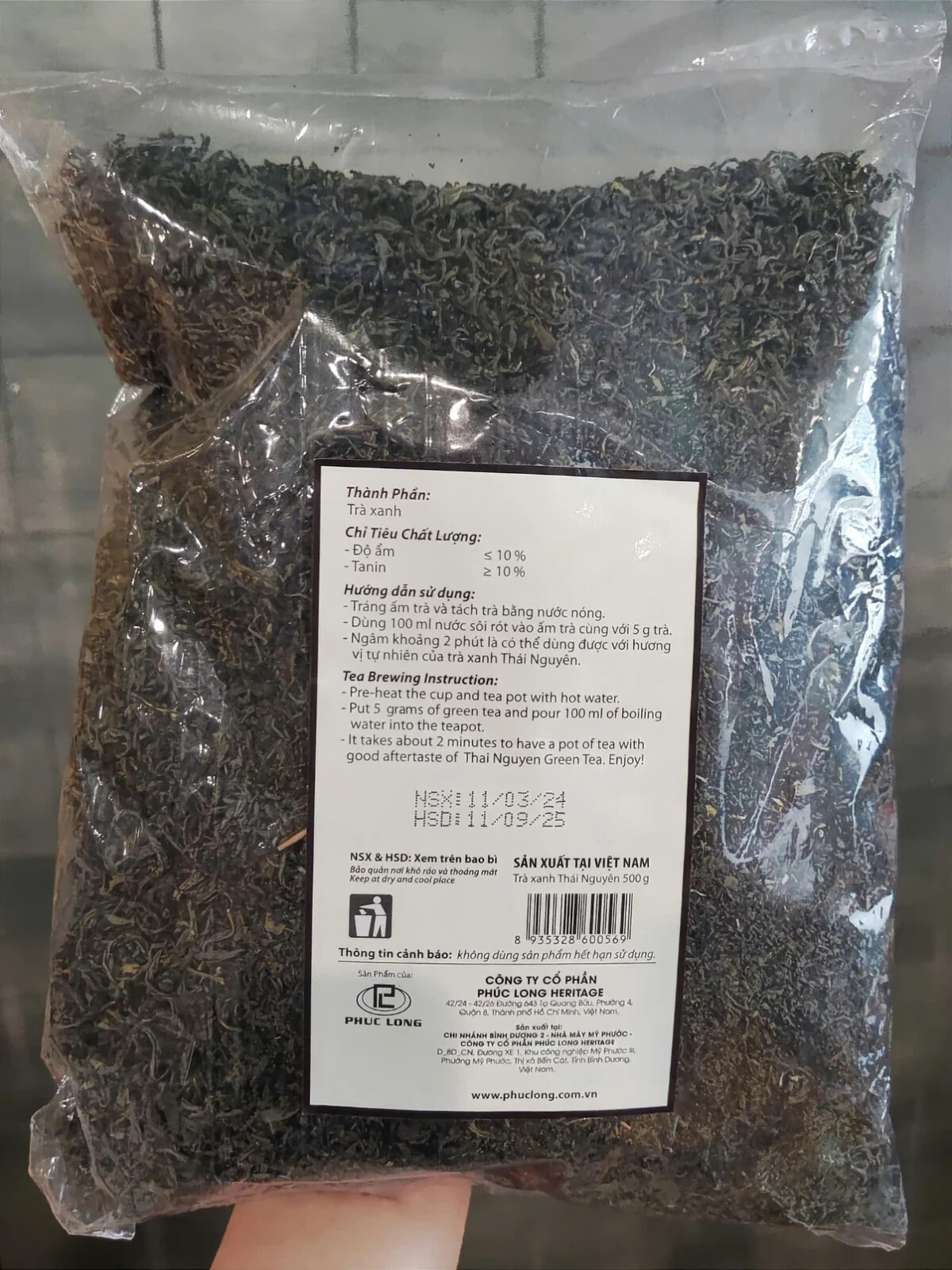 Vietnamese Phuc Long Tea -Thai Nguyen Green Tea Bag 500g High Quality