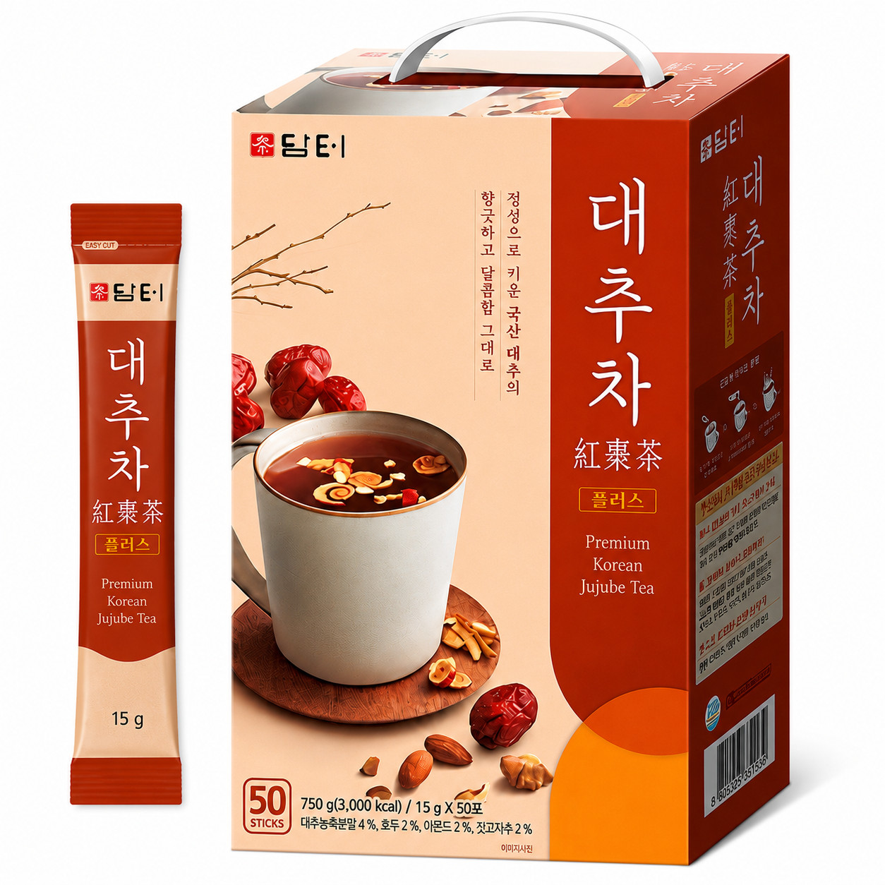 DAMTUH Jujube Tea Plus 50 Sticks Premium Red Date Tea Almond Walnut