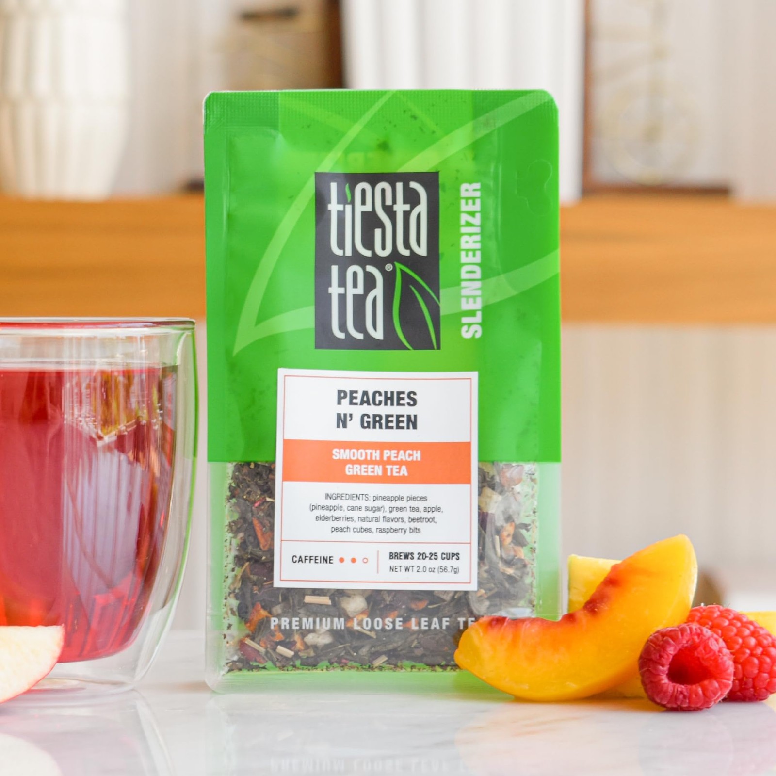 Smooth Peach Green Tea Loose Leaf Blend 25 Cups Reusable Pouch Premium Quality