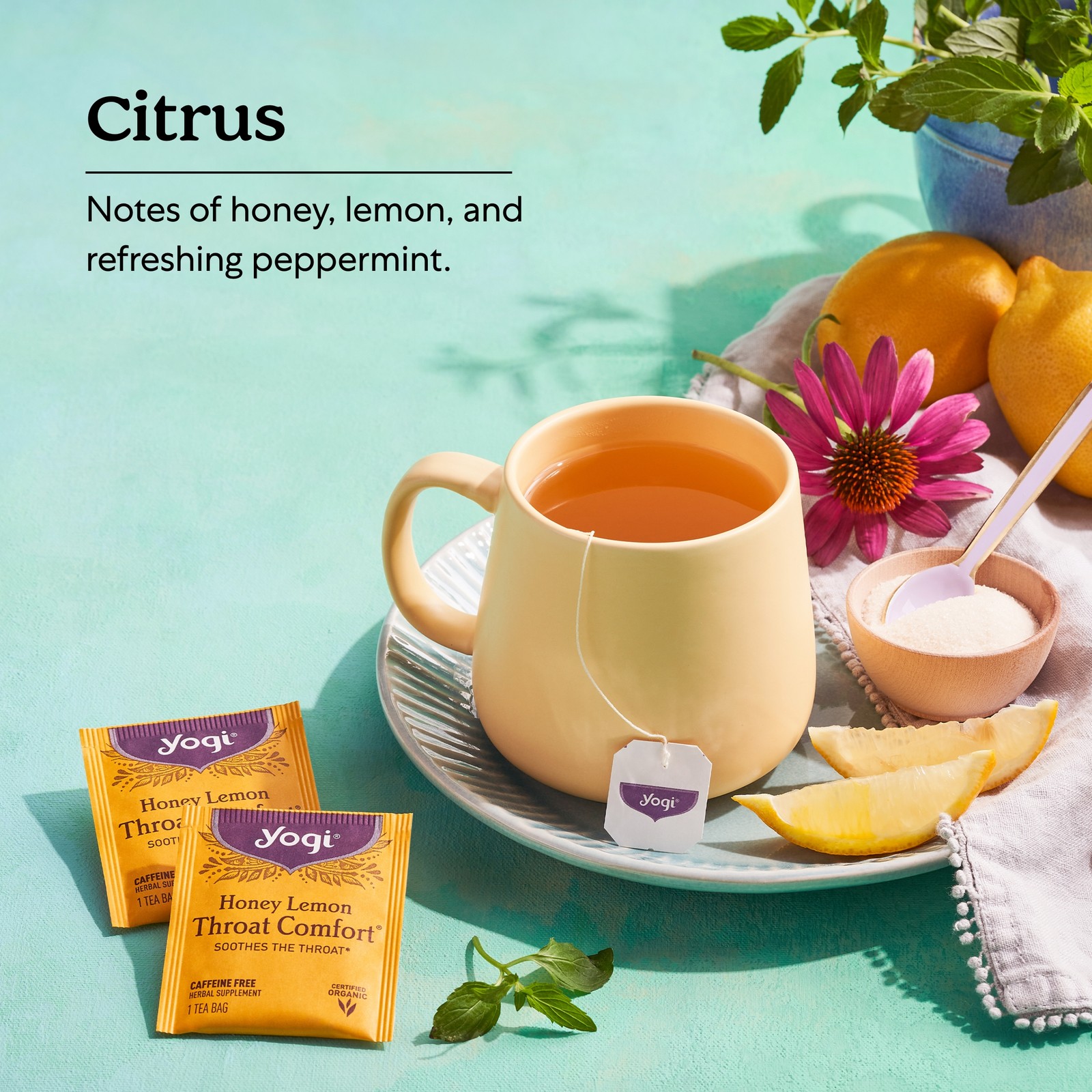 Yogi Tea – Honey Lemon Throat Comfort (4 Pack) Caffeine Free 64 Organic Tea Bags