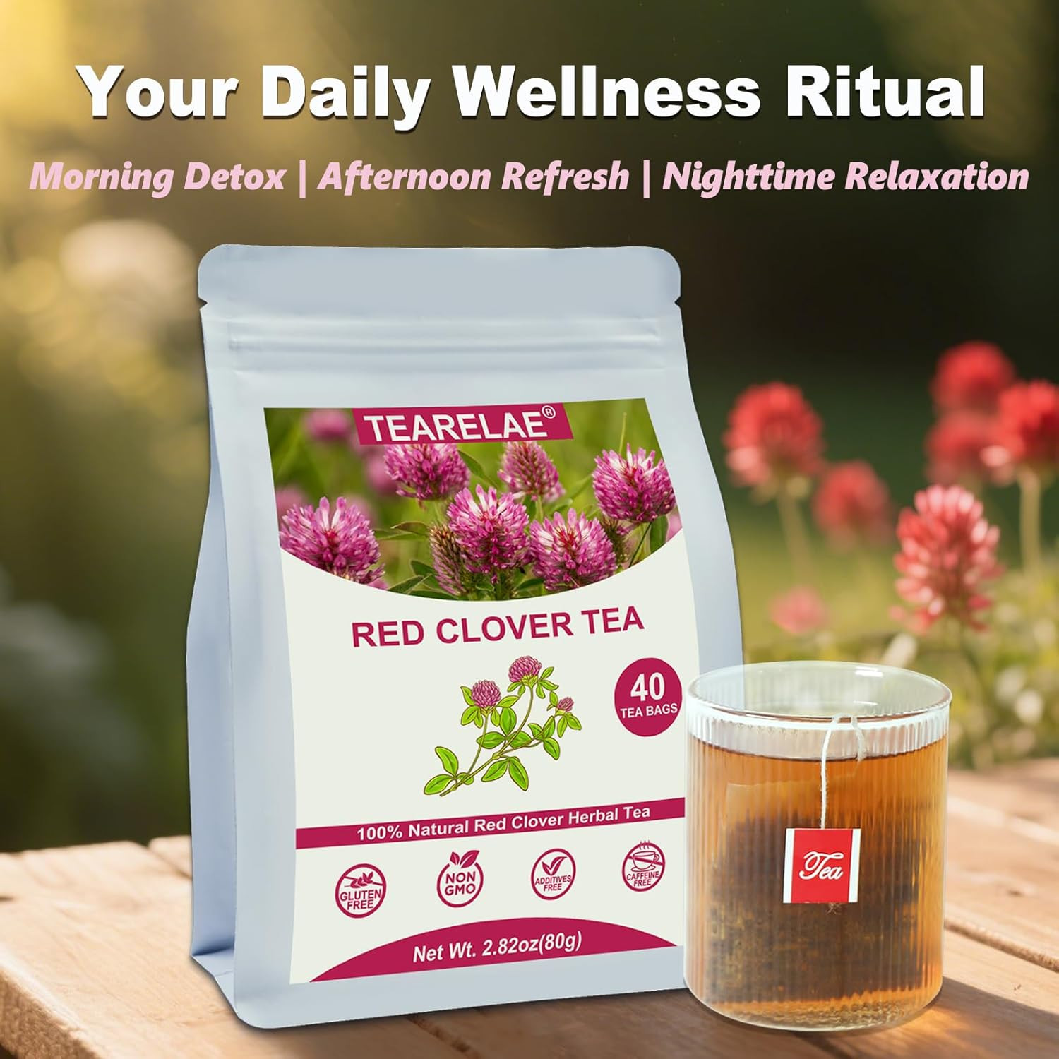 – Red Clover Tea Bags, 40 Count – Premium Natural Red Clover Herb – Caffeine-…
