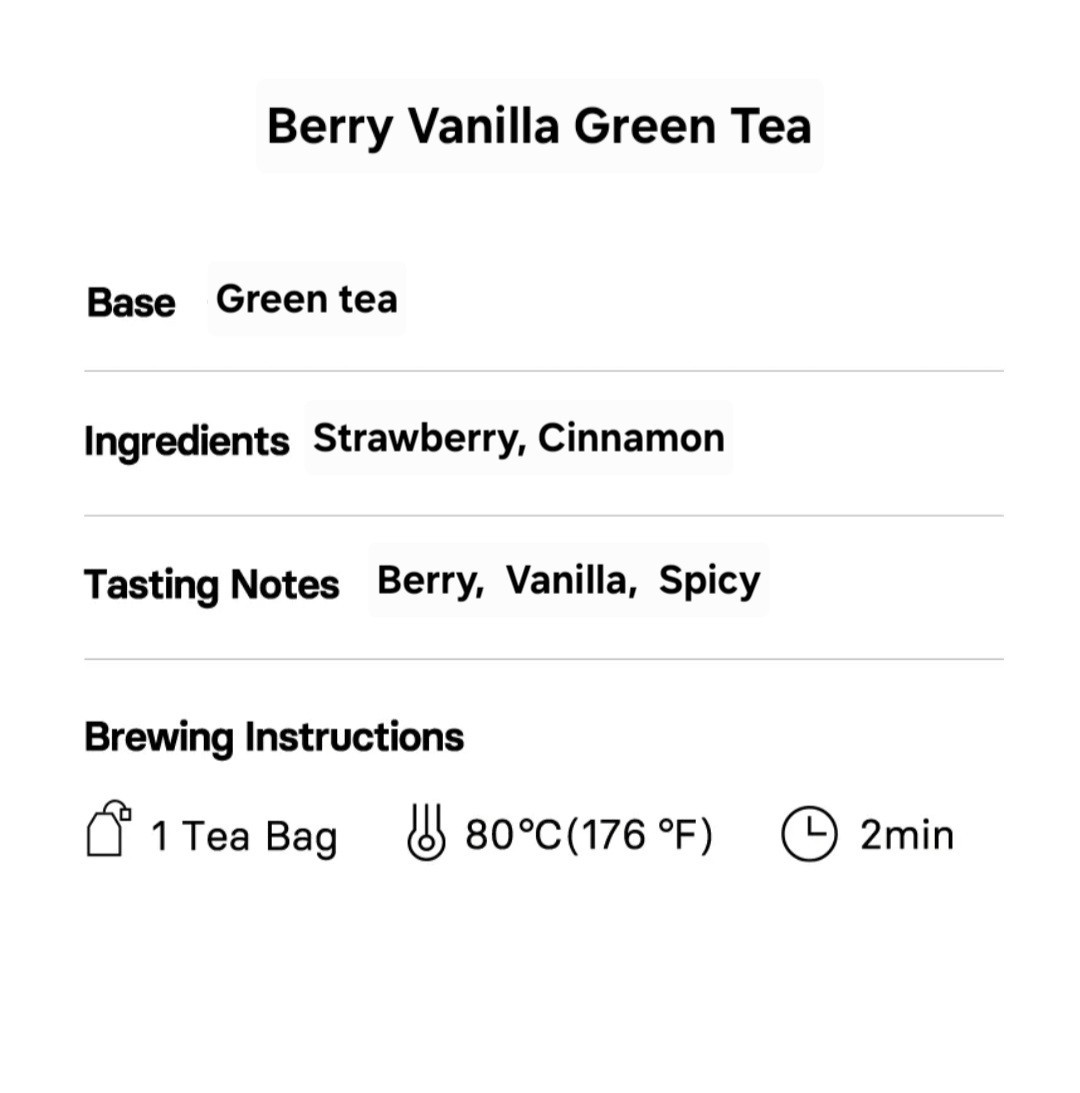 Osulloc Berry Vanilla Green Tea Fruit Tea Blend, Premium Tea bags 20 count