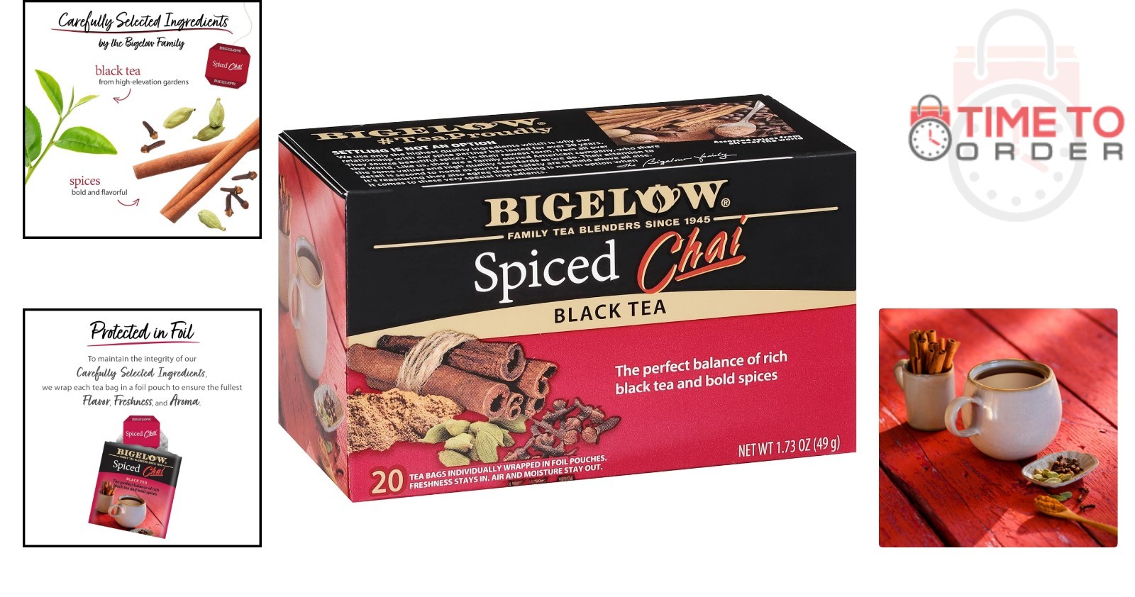 Tea Spiced Chai Bags 1.73 Ounces Pack of 6 Gourmet Grocery