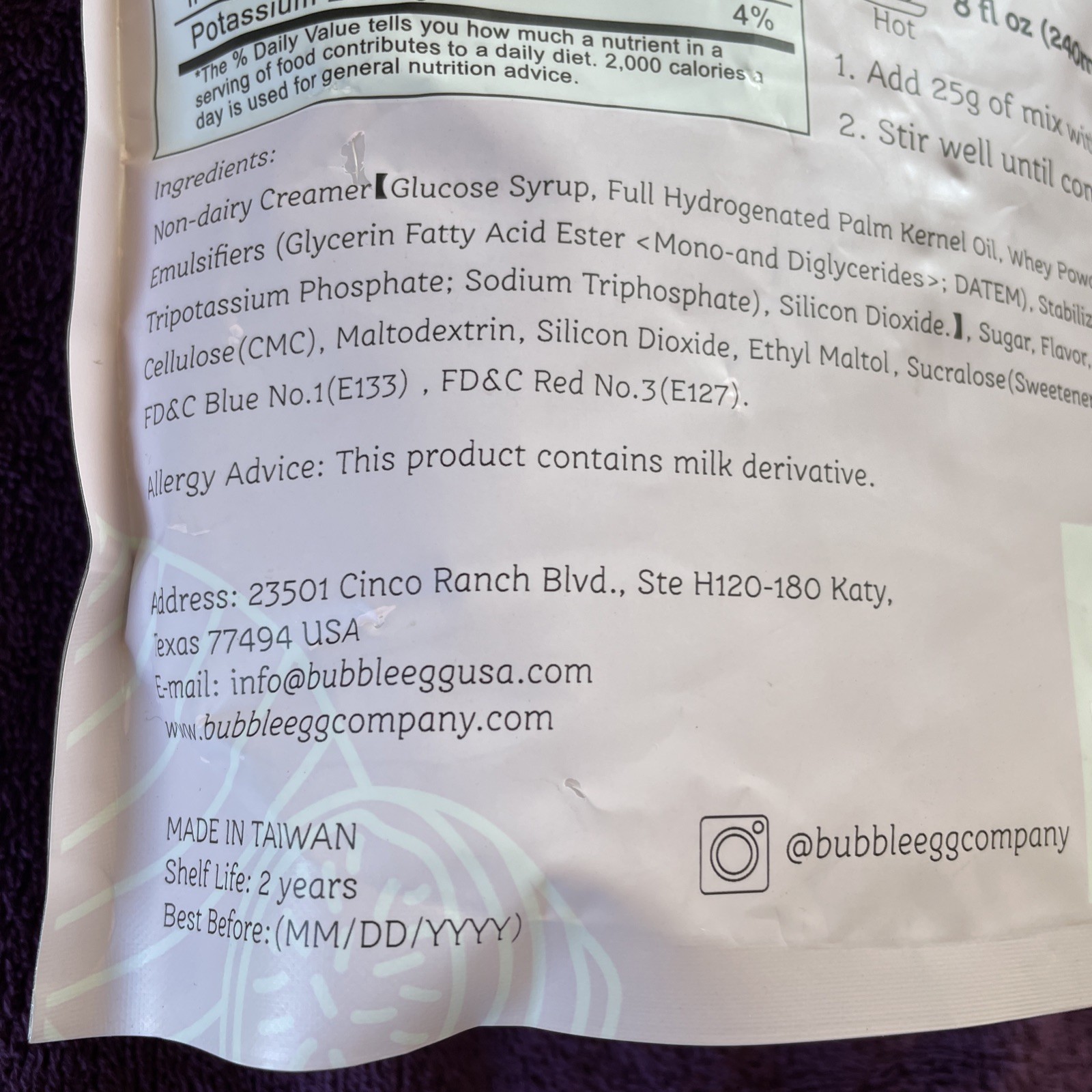 BubbleEgg Taro Milk Tea Premium Blended Powder Mix-Taiwan, 2.2 lbs