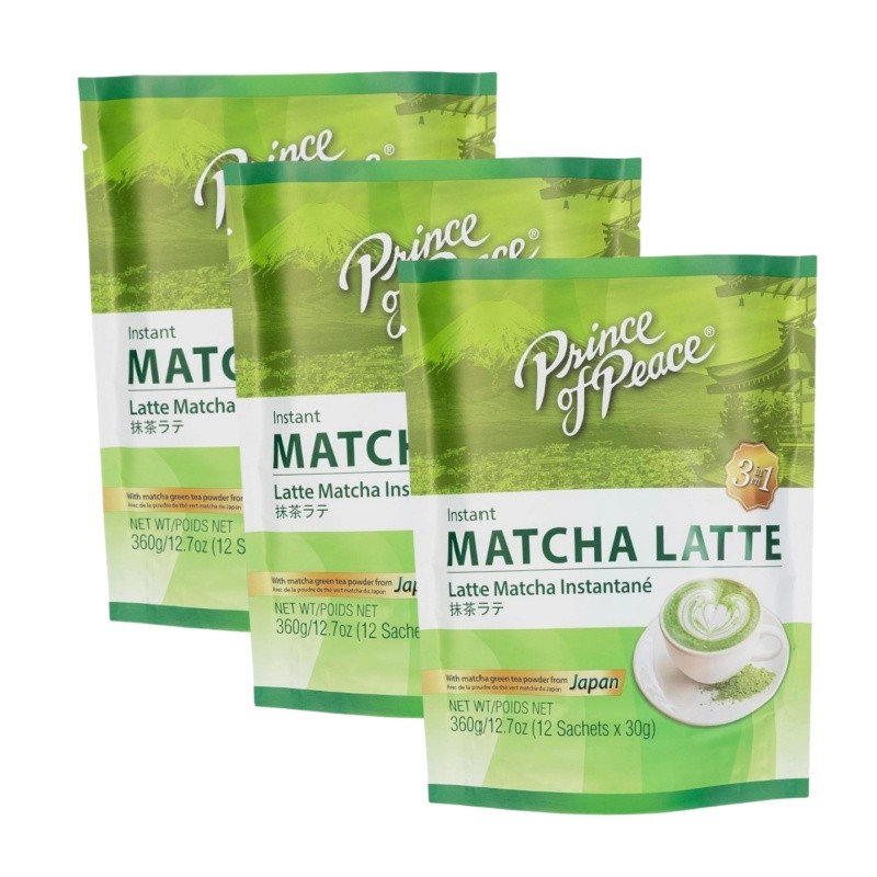 Prince of Peace 3 in 1 Matcha Latte – Instant Beverage – 12 Sachets– 3 Packs