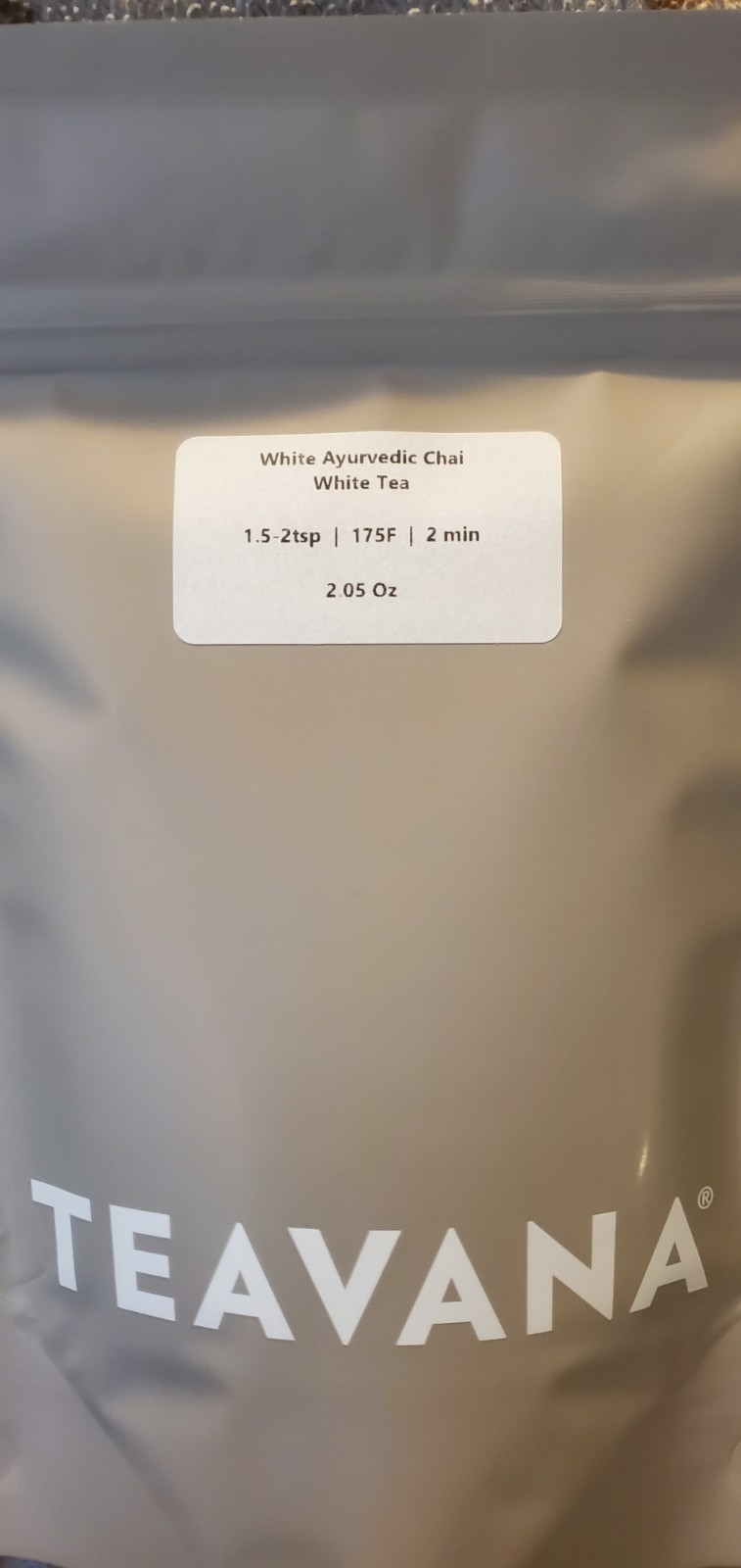 🌸🤍 NEW! RARE! 2 OZ TEAVANA WHITE AYURVEDIC CHAI LOOSE TEA SEALED GRAY BAG 🤍🌸