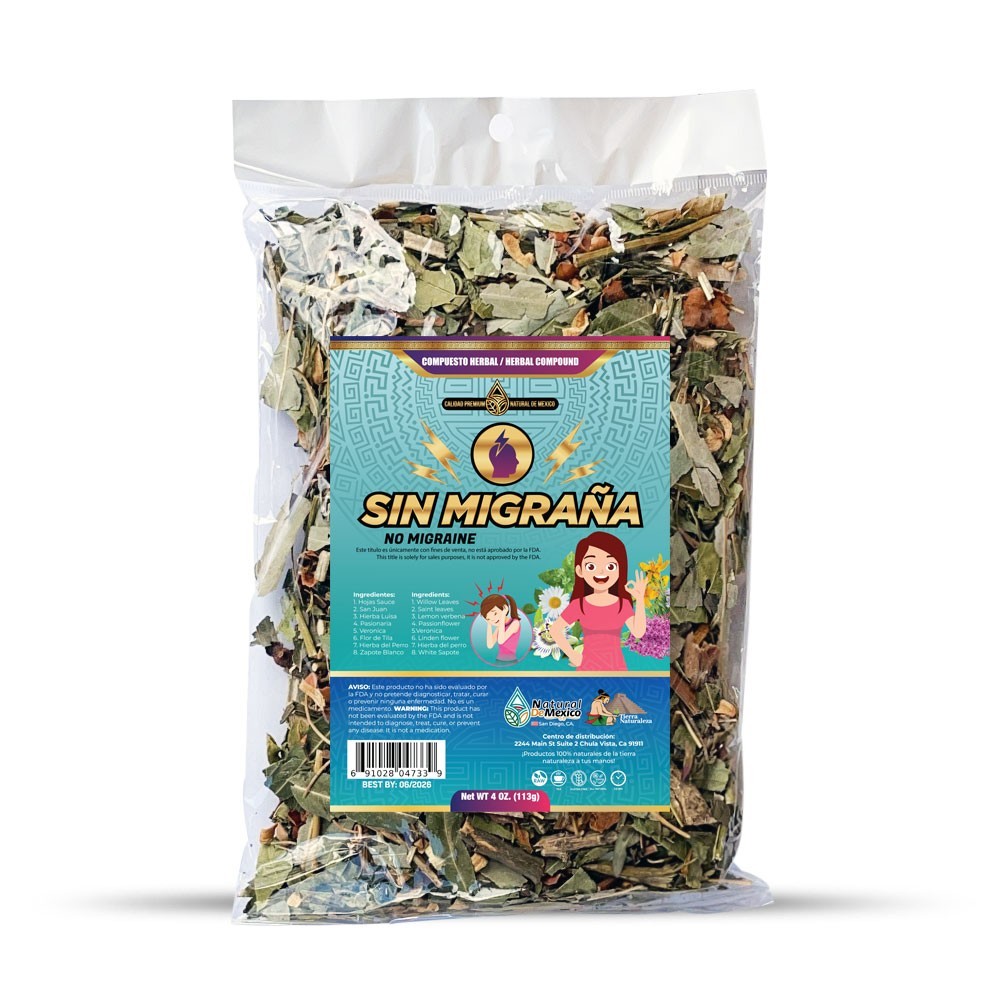 Sin Migraña, Compuesto Herbal 4 oz. No Migraine Tea 4 Oz. Natural de Mexico