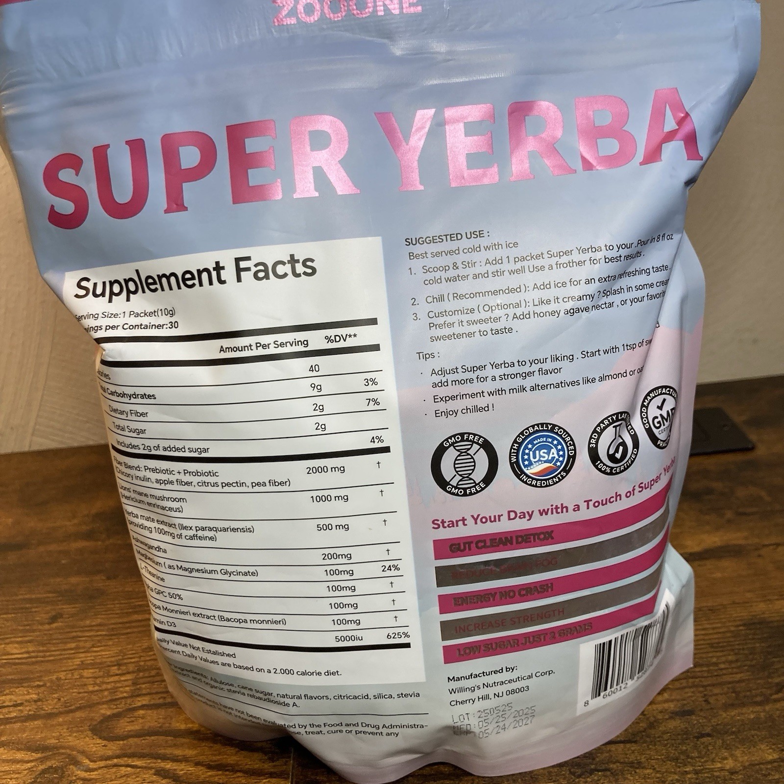 Zooone Super Yerba Instant Powder Raspberry Lemonade 30 Servings
