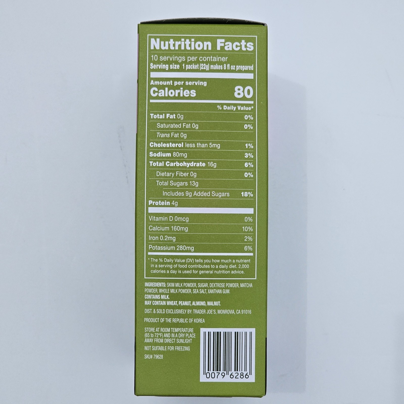 Trader Joe’s Instant Jeju Matcha Latte Packets 10 Count Per Box 7.76 oz (220 g)