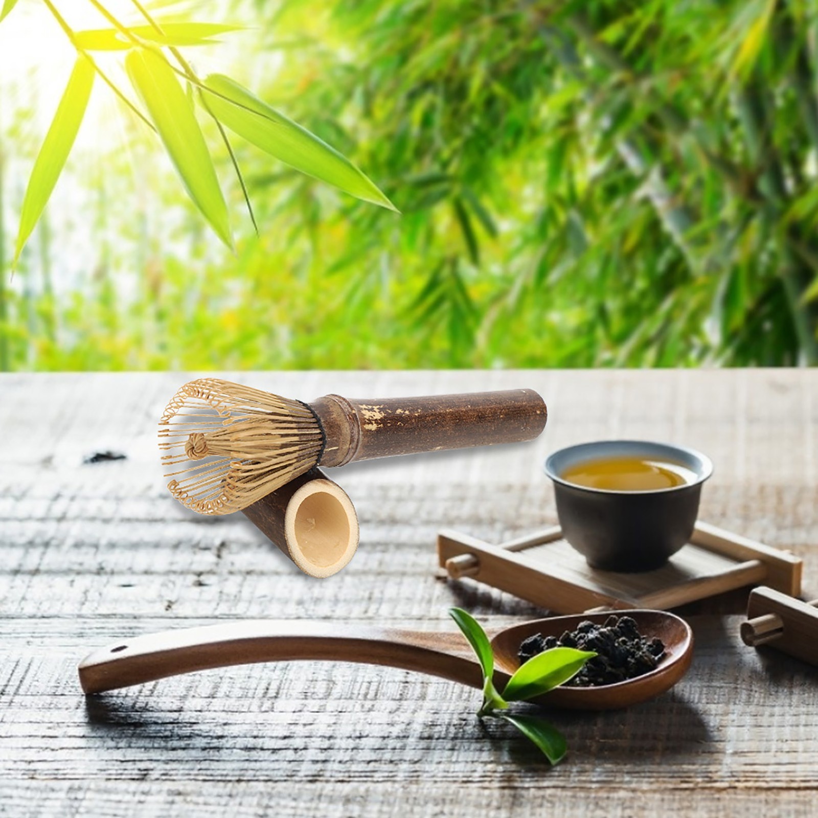 Natural Bamboo Chasen Matcha Green Tea Whisk Long Handle Powder Brush ToolPurple