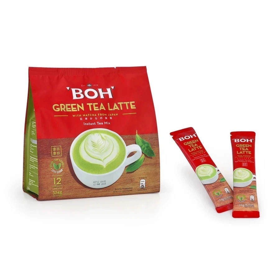 BOH Green Tea Latte Quick & Creamy Beverage Anytime (6 Packs X 12 Sachets) DHL