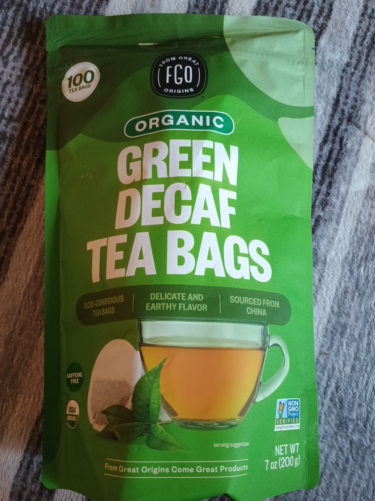FGO Organic Green Decaf Tea, 100 Count, Eco-Conscious 100 Count 02/2028 New