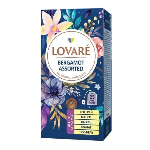 Ukrainian Natural Assorted Black Tea LOVARE Bergamot 5 Flavors 25 Tea Bags