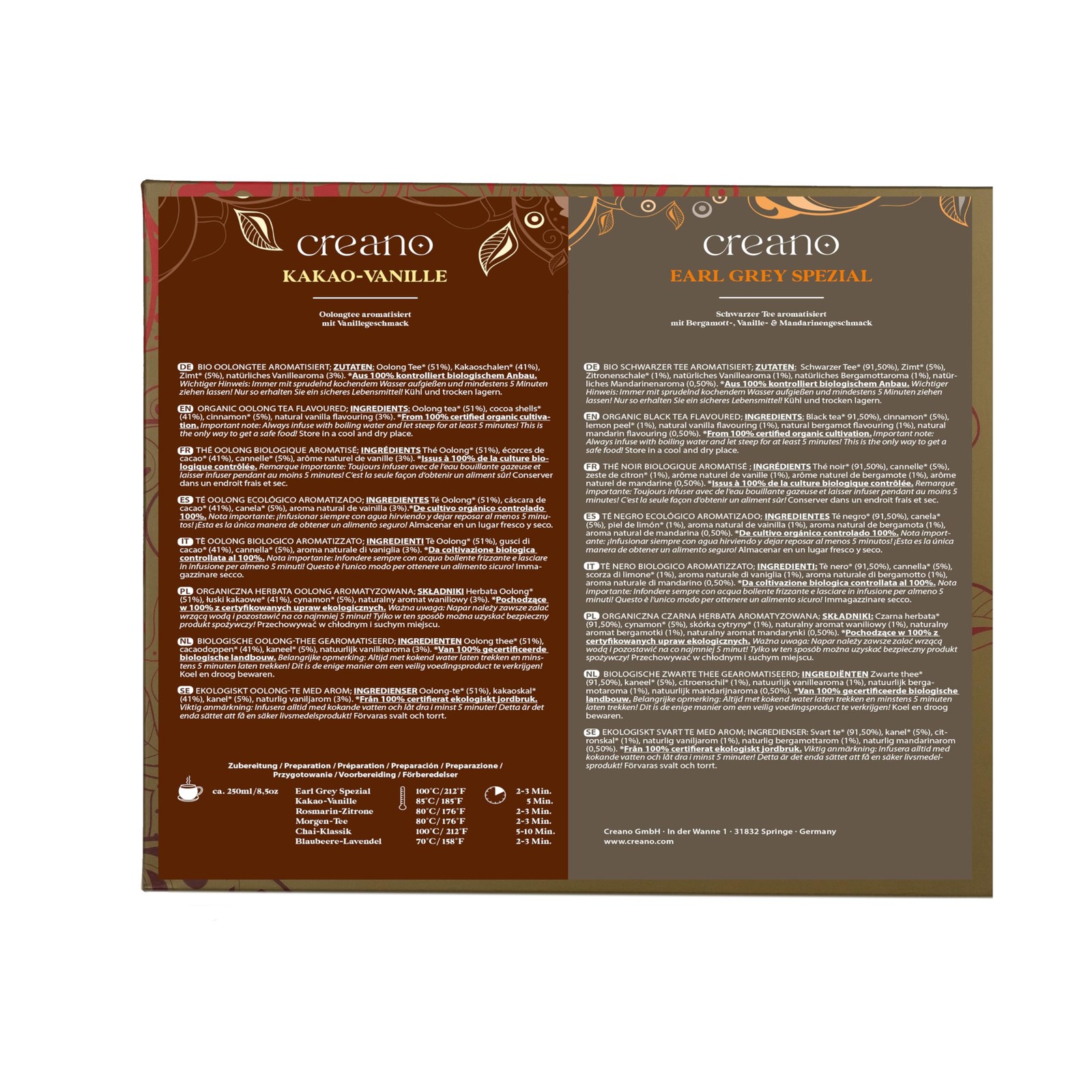 Creano Organic Tea Gift Set – 24 Organic Tea Bags in 6 Dreamy Varieties – 48 g*
