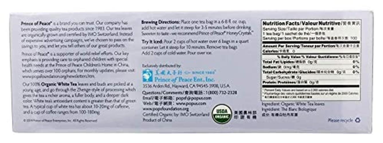 Prince of Peace® Organic White Tea 100ct Assorted Sizes