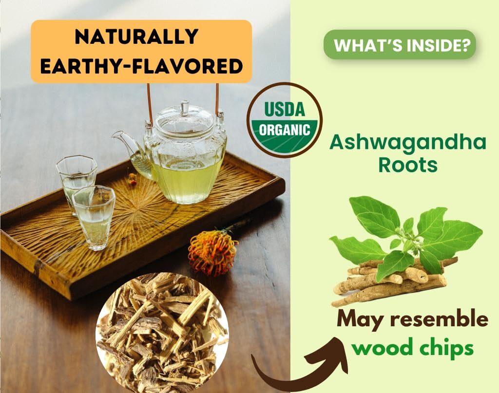 Organic Ashwagandha Tea – 100 Count (Pyramid Tea Bags) | Pure Plant-Based Ing…