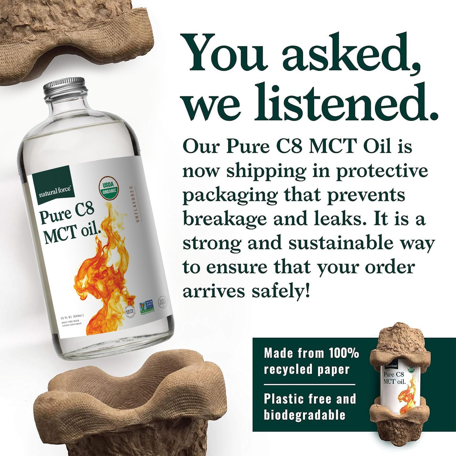 Natural Force Organic Pure C8 MCT Oil – Liquid 32 Fl Oz (Pack of 1)