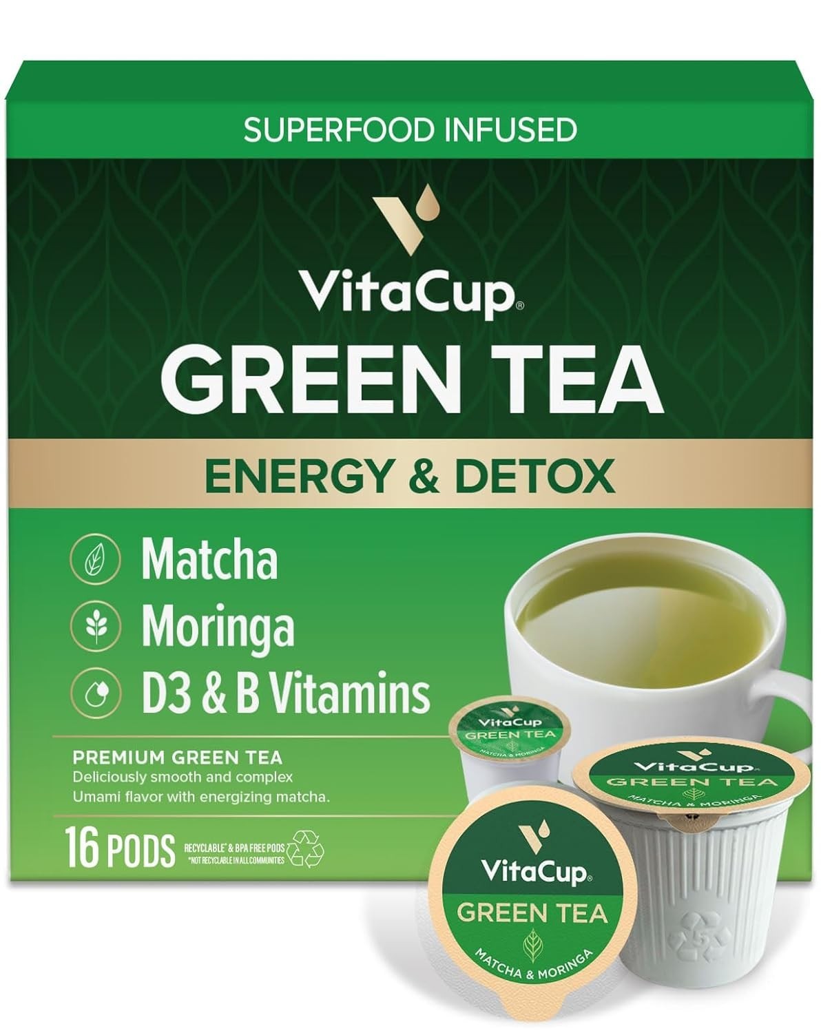 Green Tea Pods, Enhance Energy & Detox with Matcha, Moringa, B Vitamins, D3, …