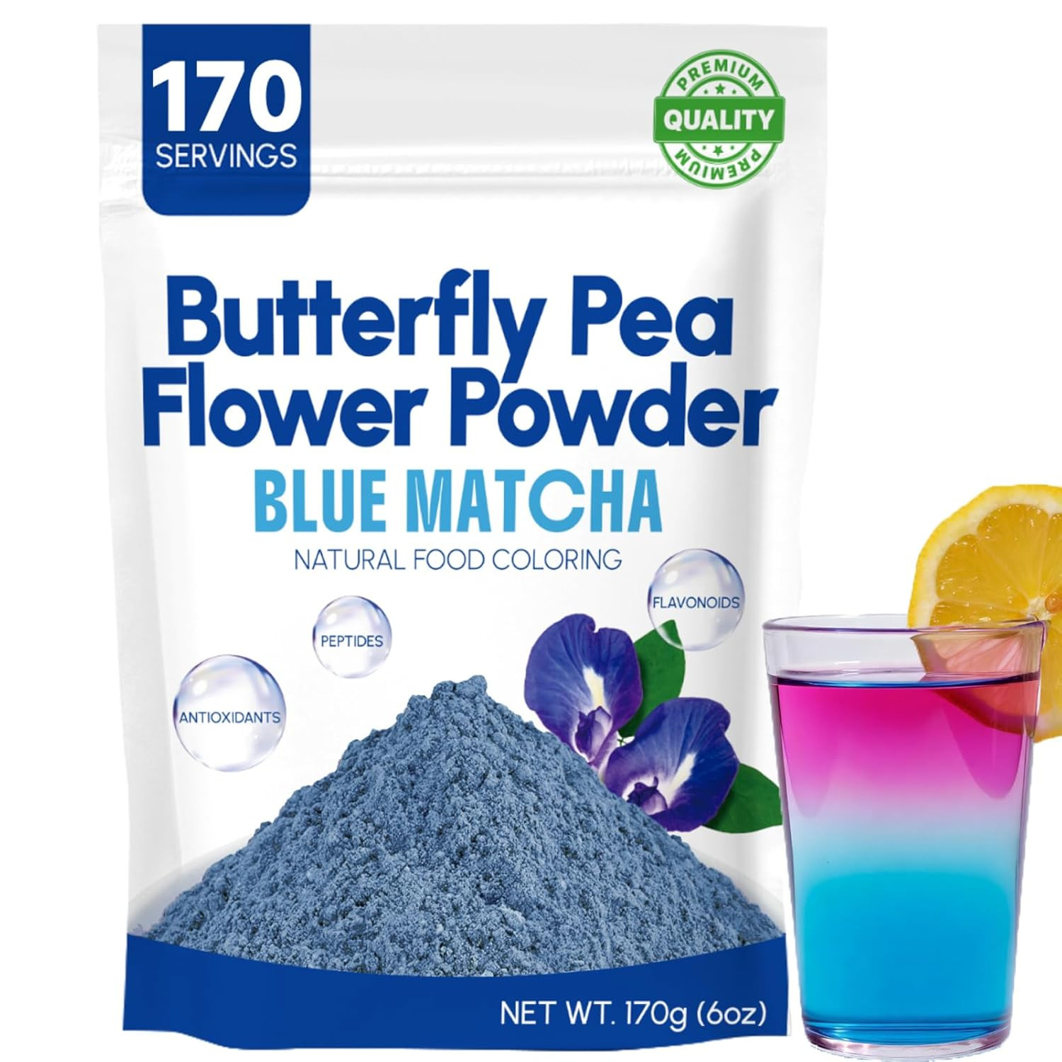 6Oz Butterfly Pea Flower Powder – 170 Servings Blue Matcha Instant Butterfly Pea