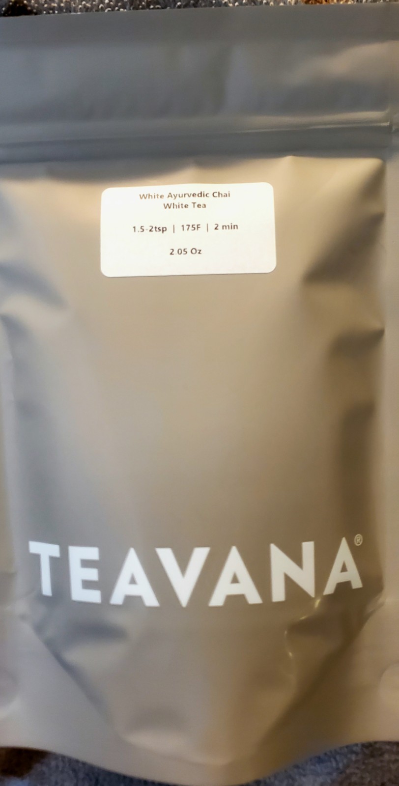 🌸🤍 NEW! RARE! 2 OZ TEAVANA WHITE AYURVEDIC CHAI LOOSE TEA SEALED GRAY BAG 🤍🌸