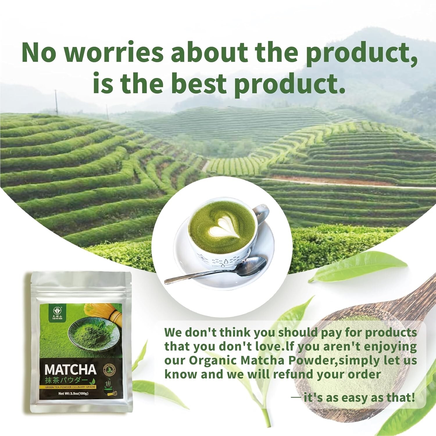 Pure Matcha Powder Green Tea Powder for Latte, Cooking, Baking,100% Natural