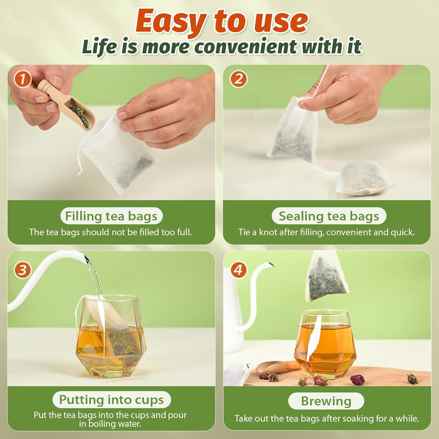 300Pcs Disposable Tea Bags for Loose Leaf Tea, Empty Tea Filter Bags with Cotton